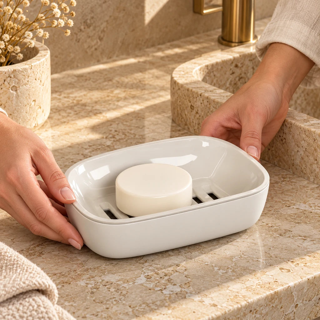 Soap dish with double drainage — view 2