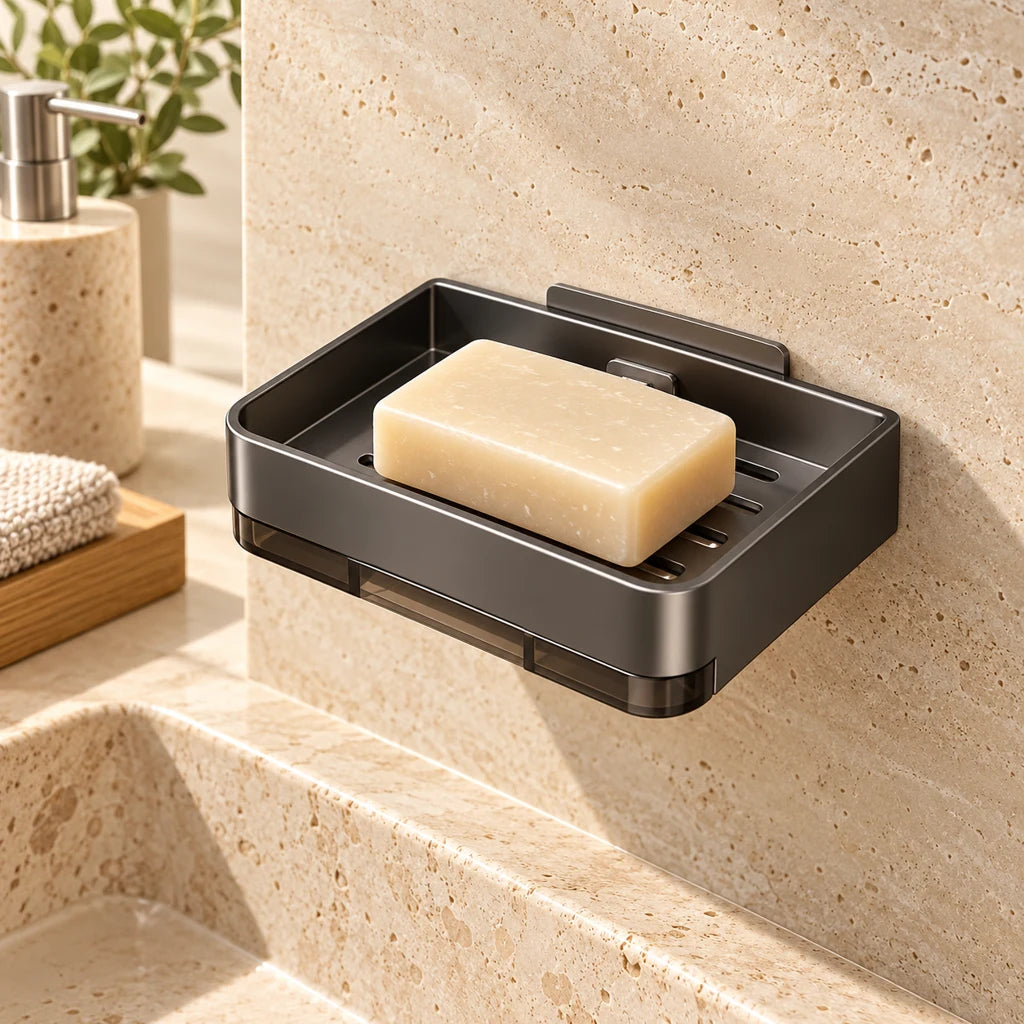 Wall-mounted soap dish with double drainage