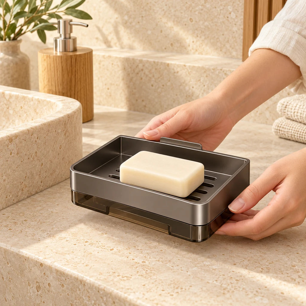 Wall-mounted soap dish with double drainage — view 2