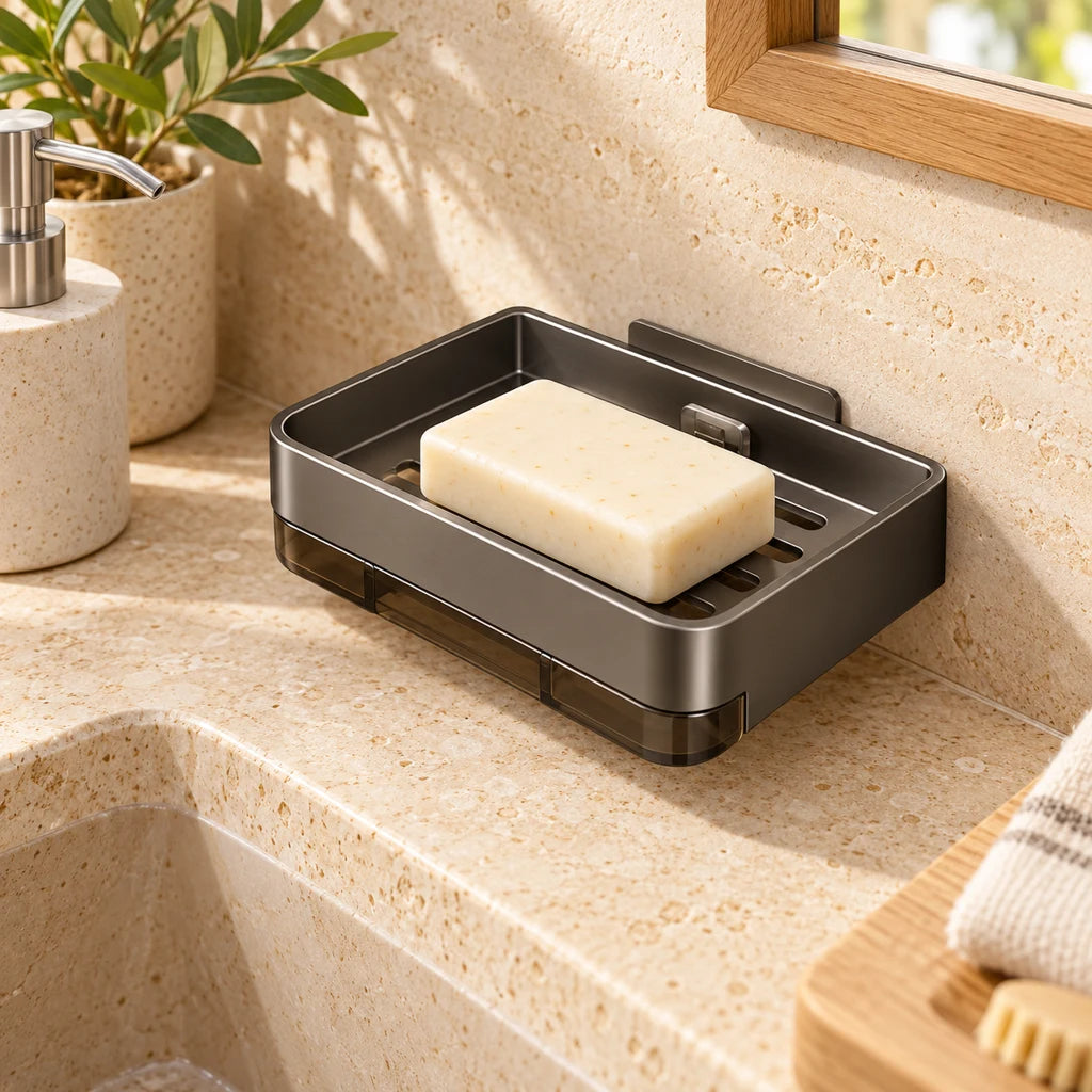 Wall-mounted soap dish with double drainage — view 3