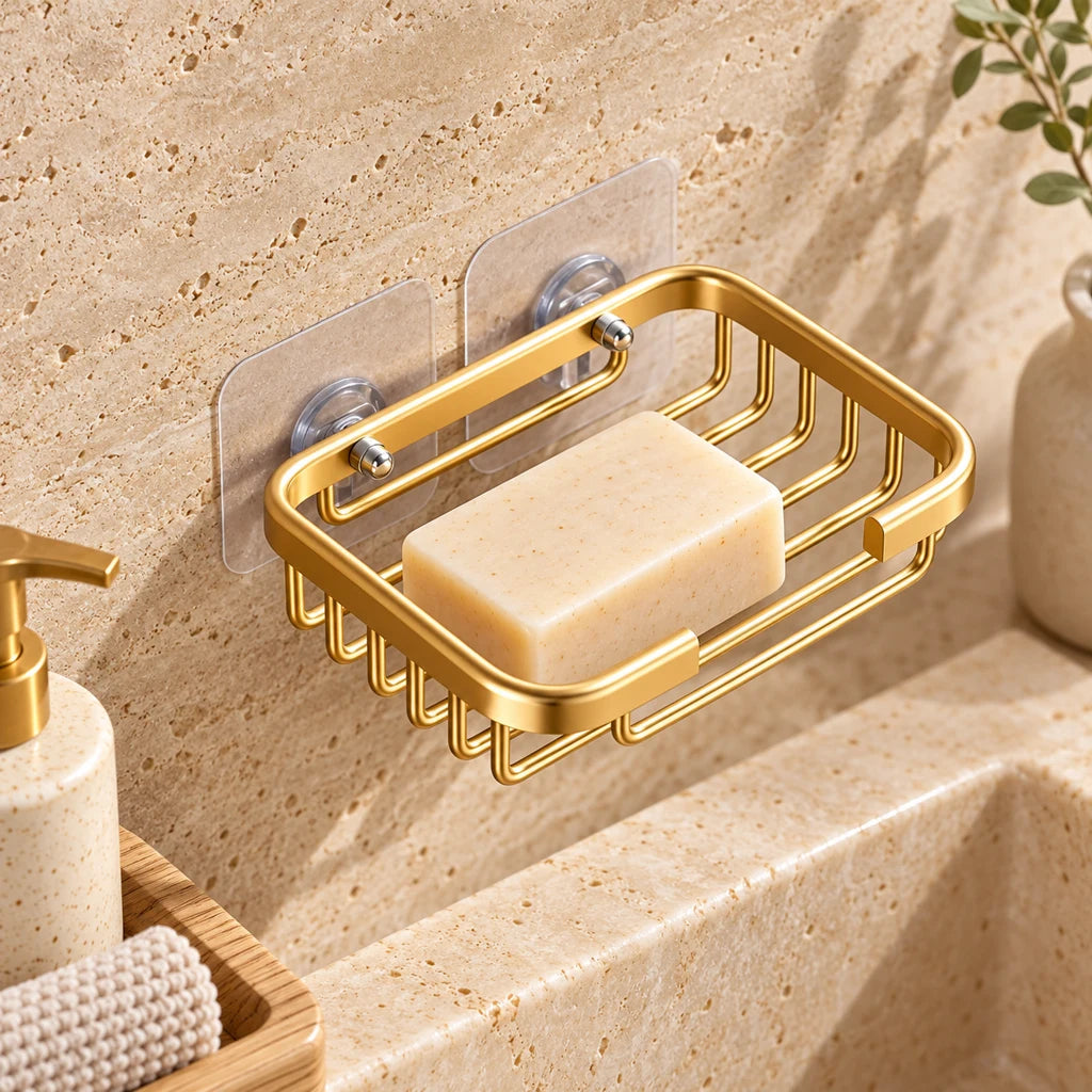 Gold self-adhesive soap dish for shower