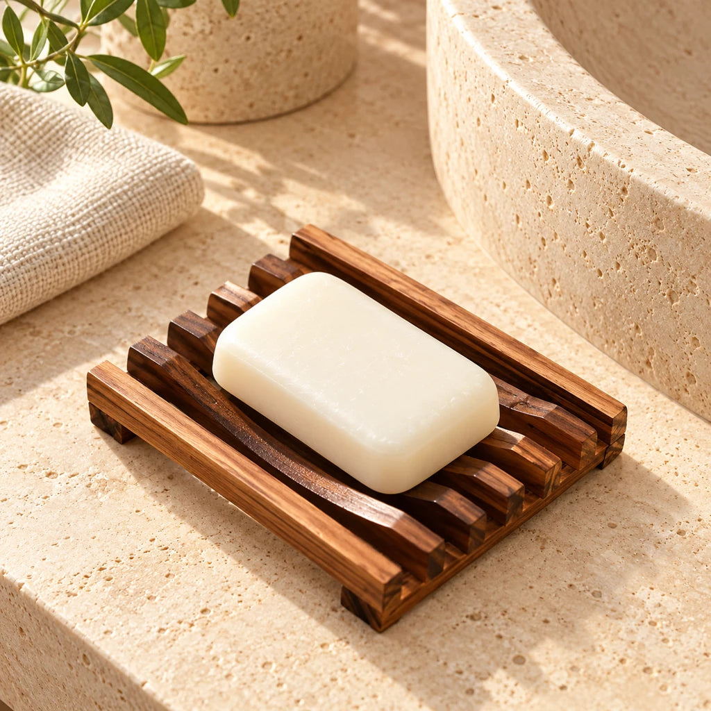 Compact multipurpose wooden soap dish