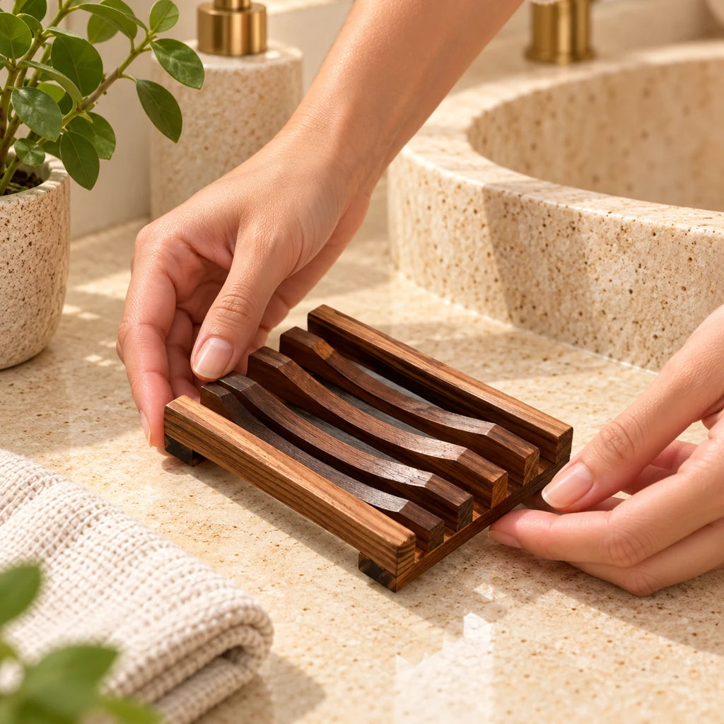 Compact multipurpose wooden soap dish — view 2