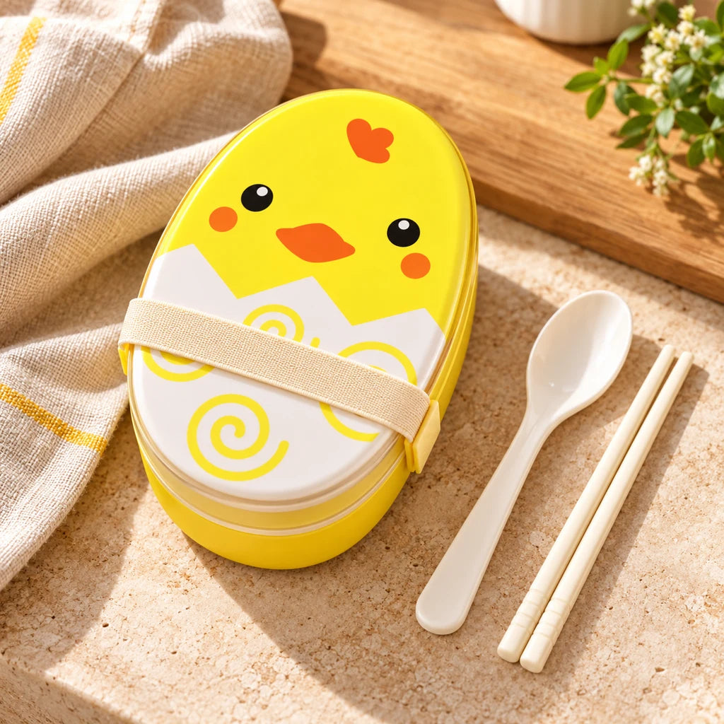 Kids Plastic Lunch Box with Animal Patterns and Utensils