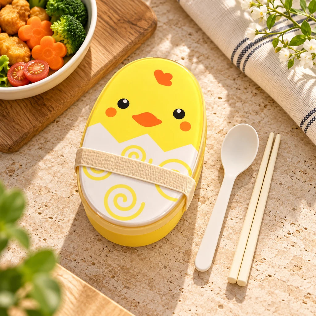 Kids Plastic Lunch Box with Animal Patterns and Utensils — view 3