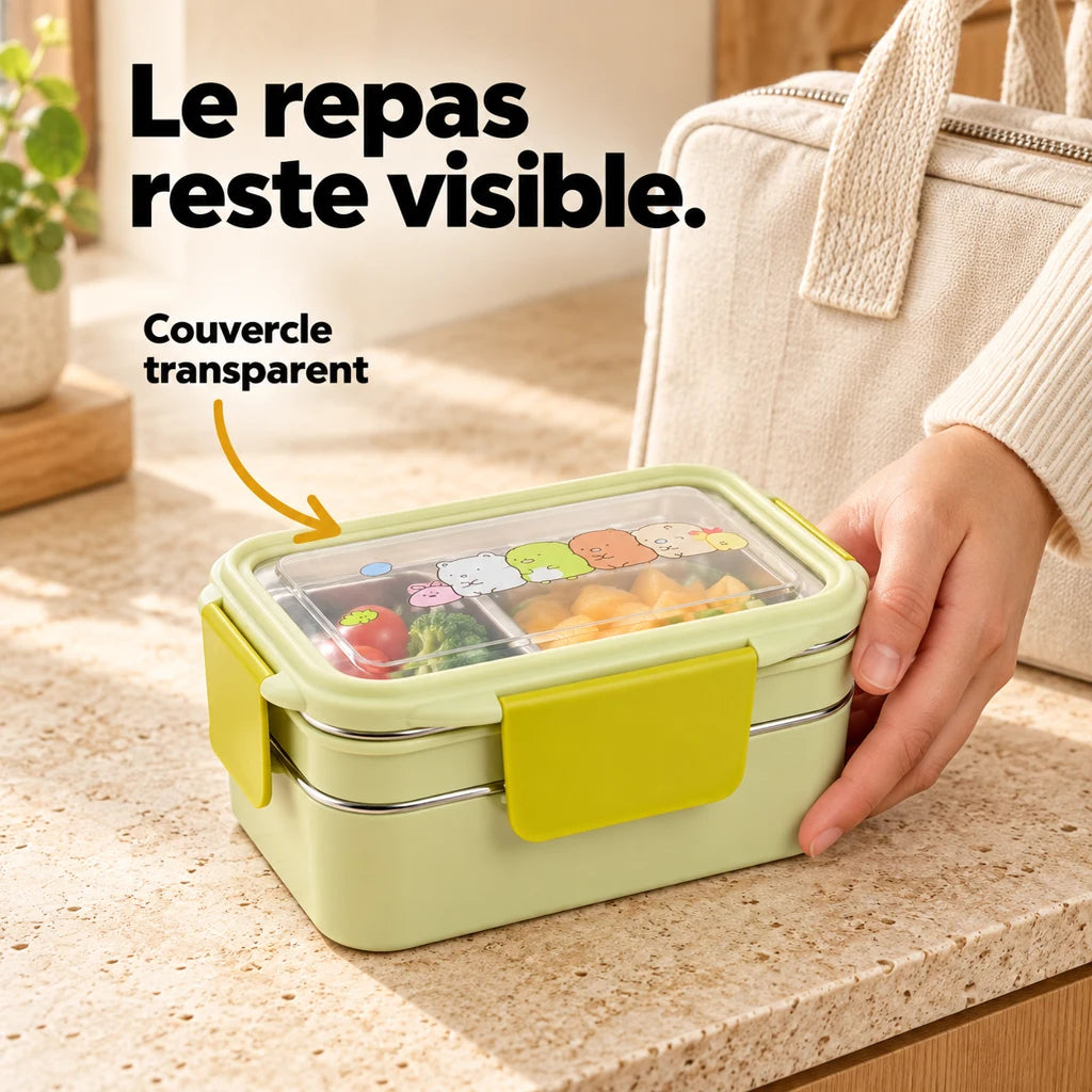 Lunch Box Enfant Inox Compartimentée Verte Motifs cartoon — vue 2