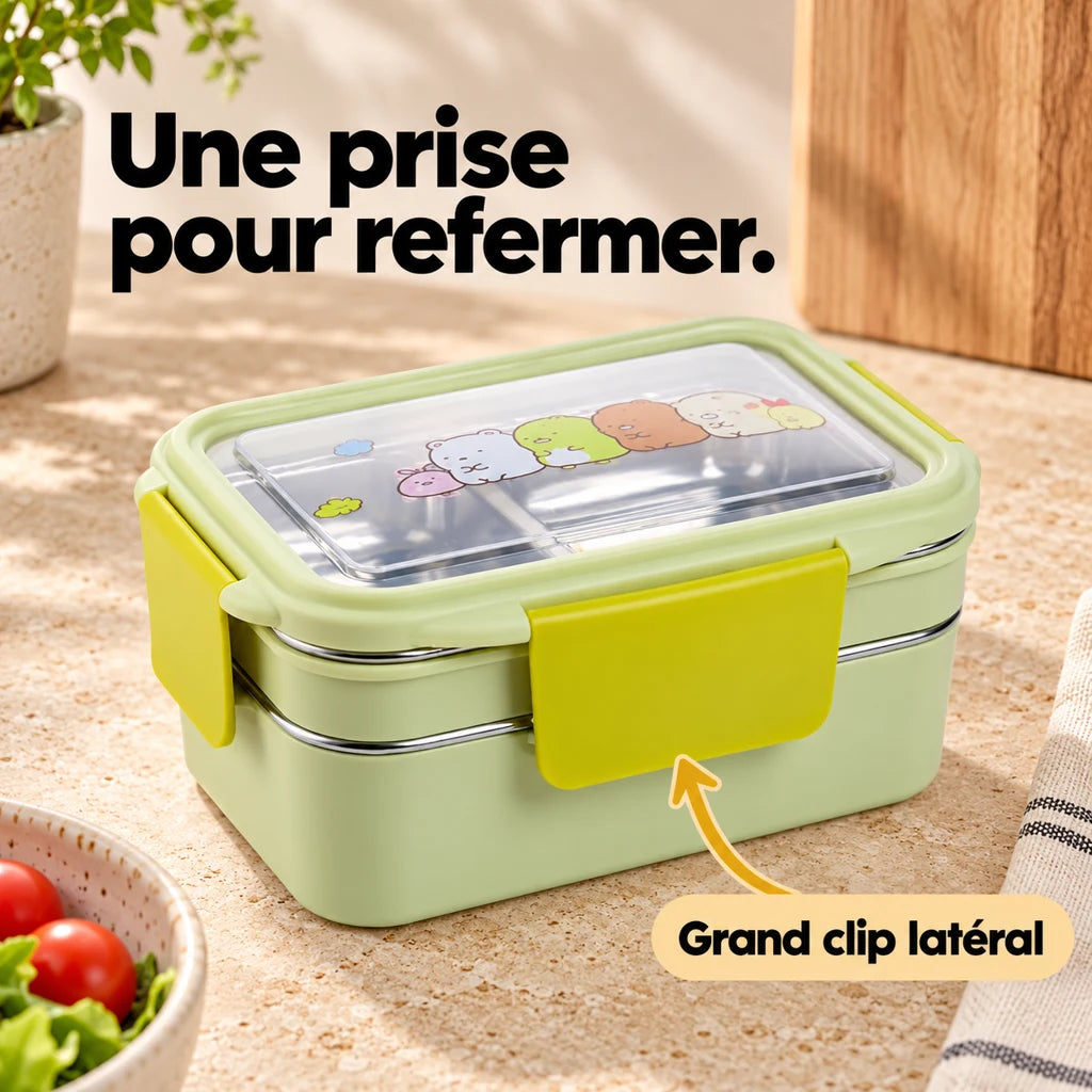 Lunch Box Enfant Inox Compartimentée Verte Motifs cartoon — vue 3