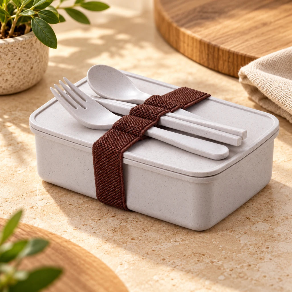 Blue Bamboo Bento Lunch Box with utensils