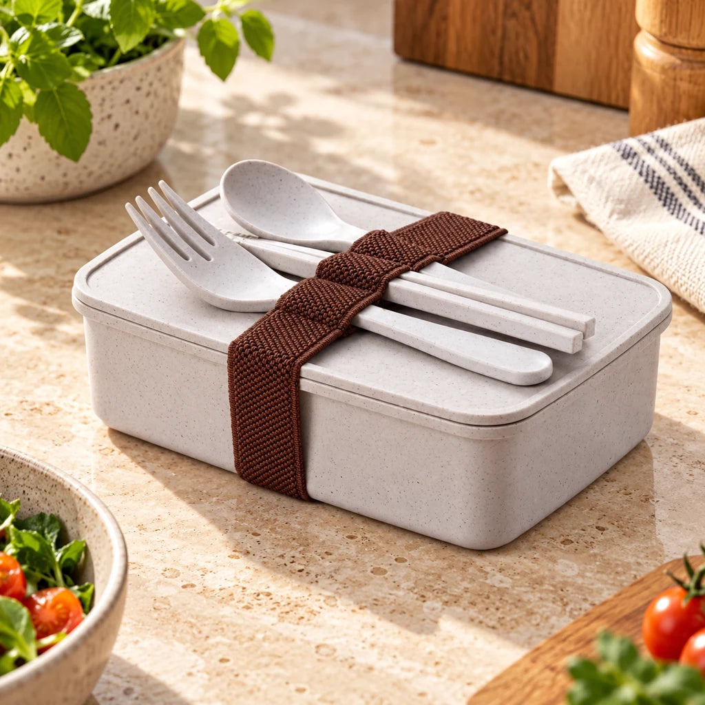 Blue Bamboo Bento Lunch Box with utensils — view 3