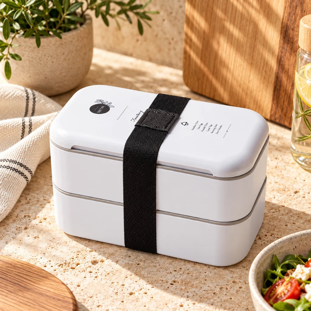 White Multi-Level Plastic Bento Box