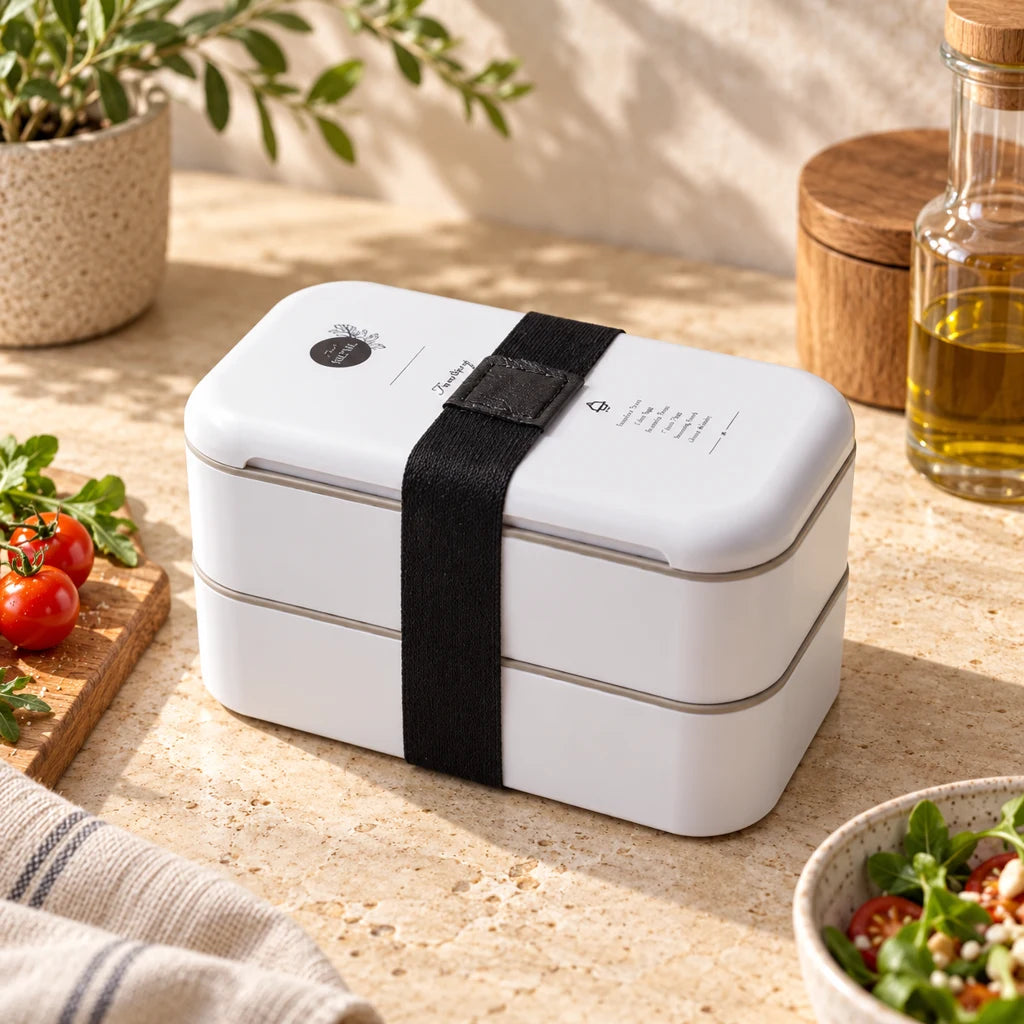White Multi-Level Plastic Bento Box — view 3