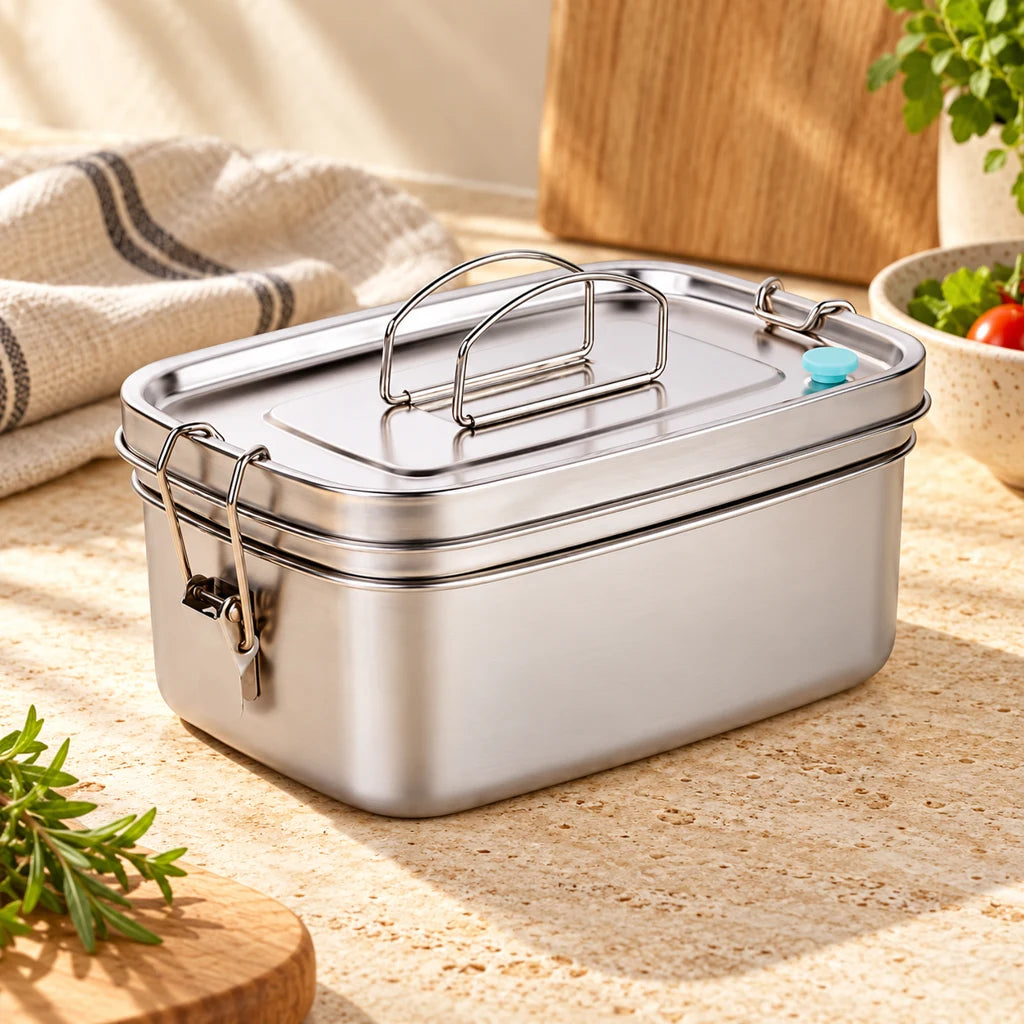 Silver Stainless Steel Lunch Box with Handle