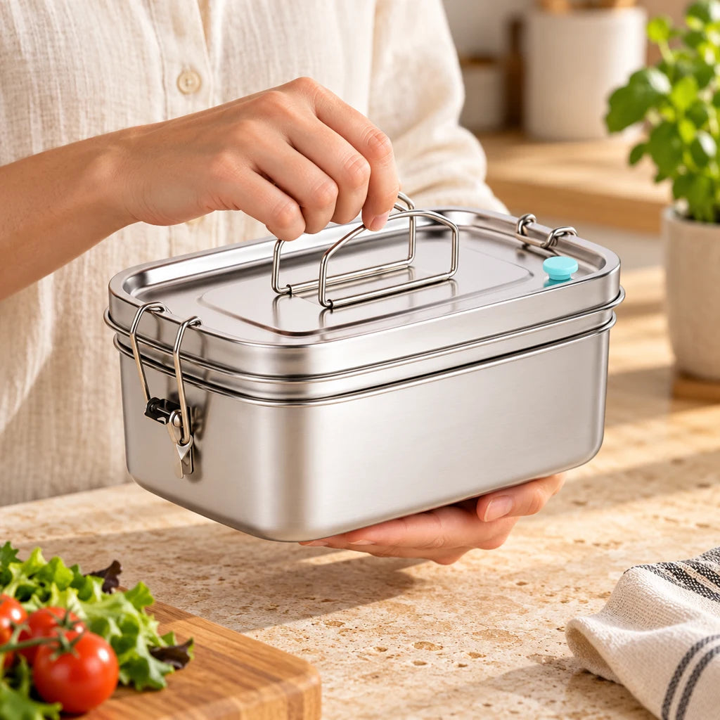 Silver Stainless Steel Lunch Box with Handle — view 2