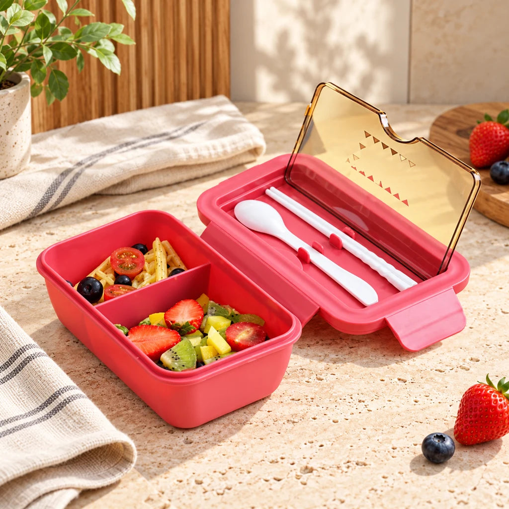 Red Chinese lunch box, double-compartment, microwave-safe