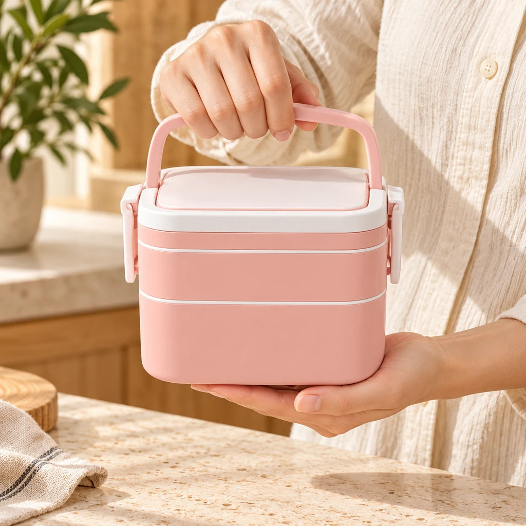 Pink Double-Tier Plastic Cube Container — view 2