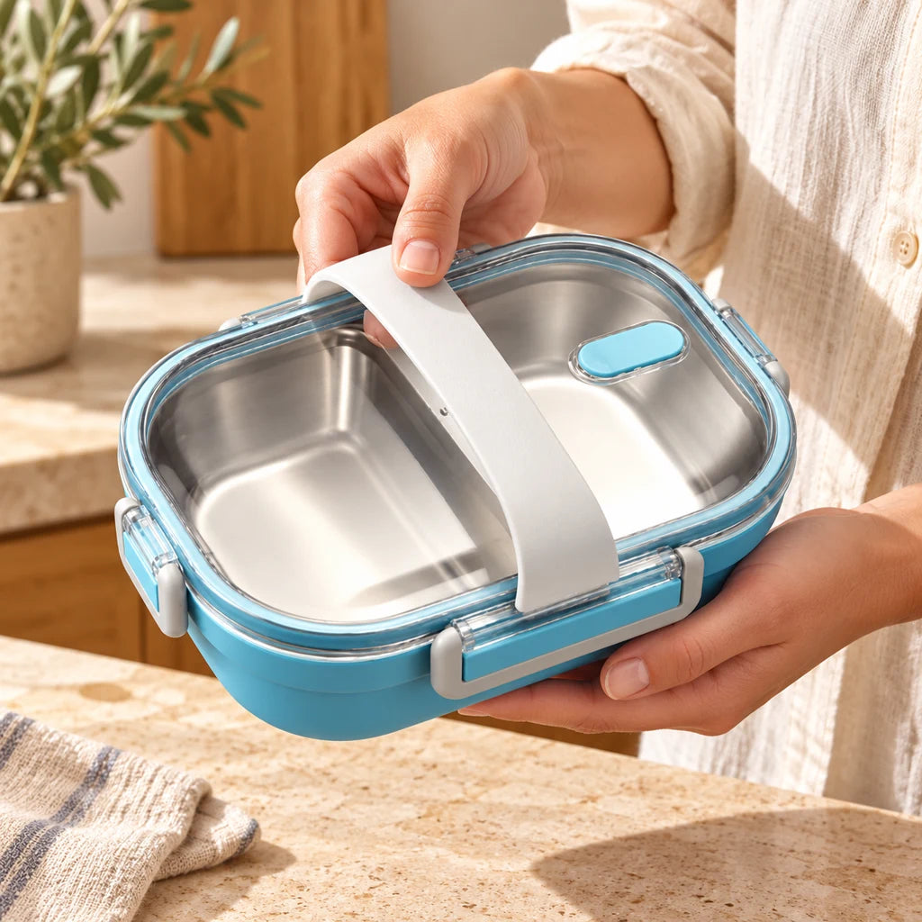 Blue Lunch Box with 2 Compartments and Clear Lid — view 2