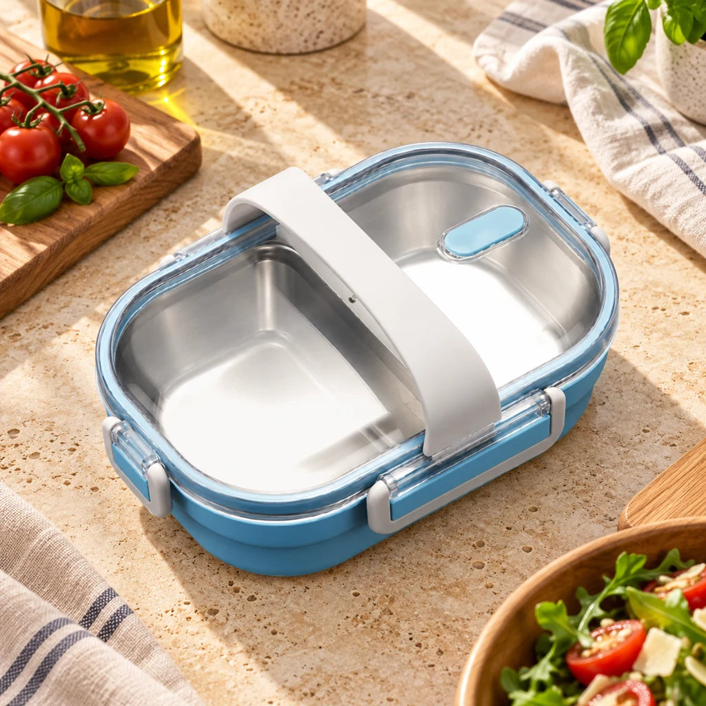 Blue Lunch Box with 2 Compartments and Clear Lid — view 3
