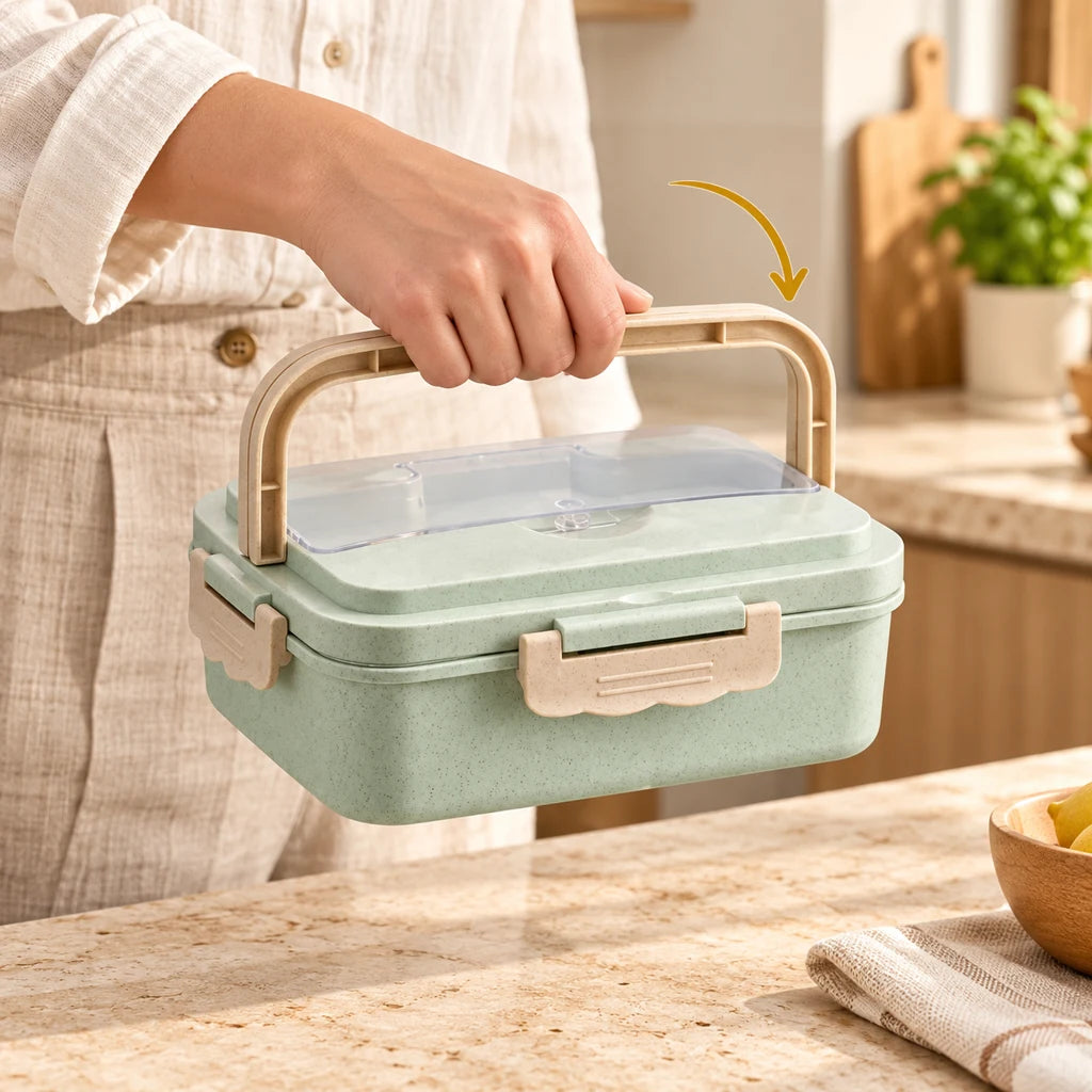 Green Plastic Compartment Lunch Box — view 2
