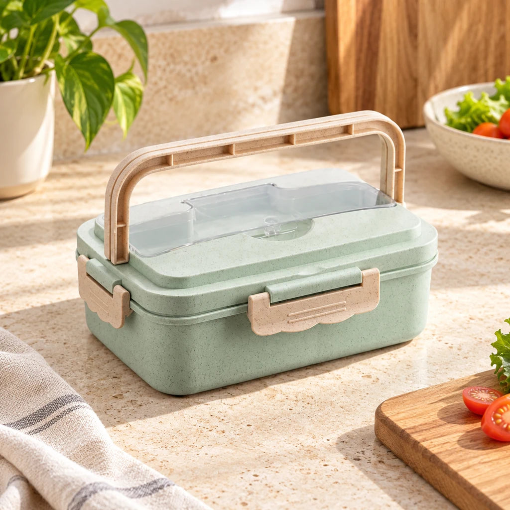 Green Plastic Compartment Lunch Box — view 3