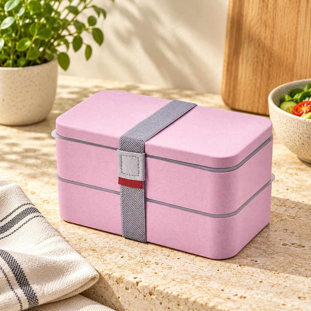 Pink 2-Tier Bento Microwave-Safe