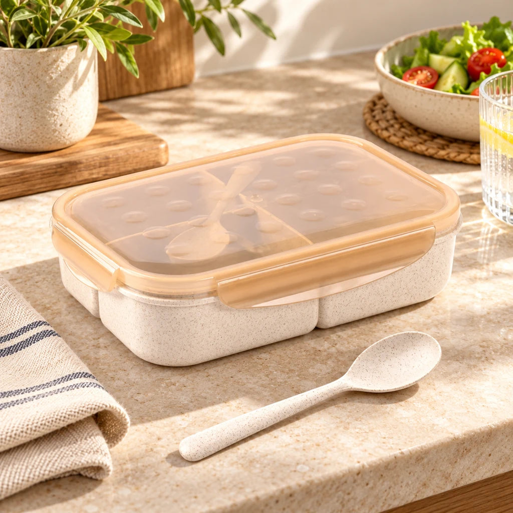 Orange Triple-Compartment Wheat Fiber Lunch Box — view 3