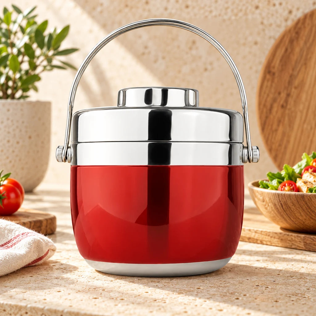 Red Round Insulated Stainless Steel Lunch Box