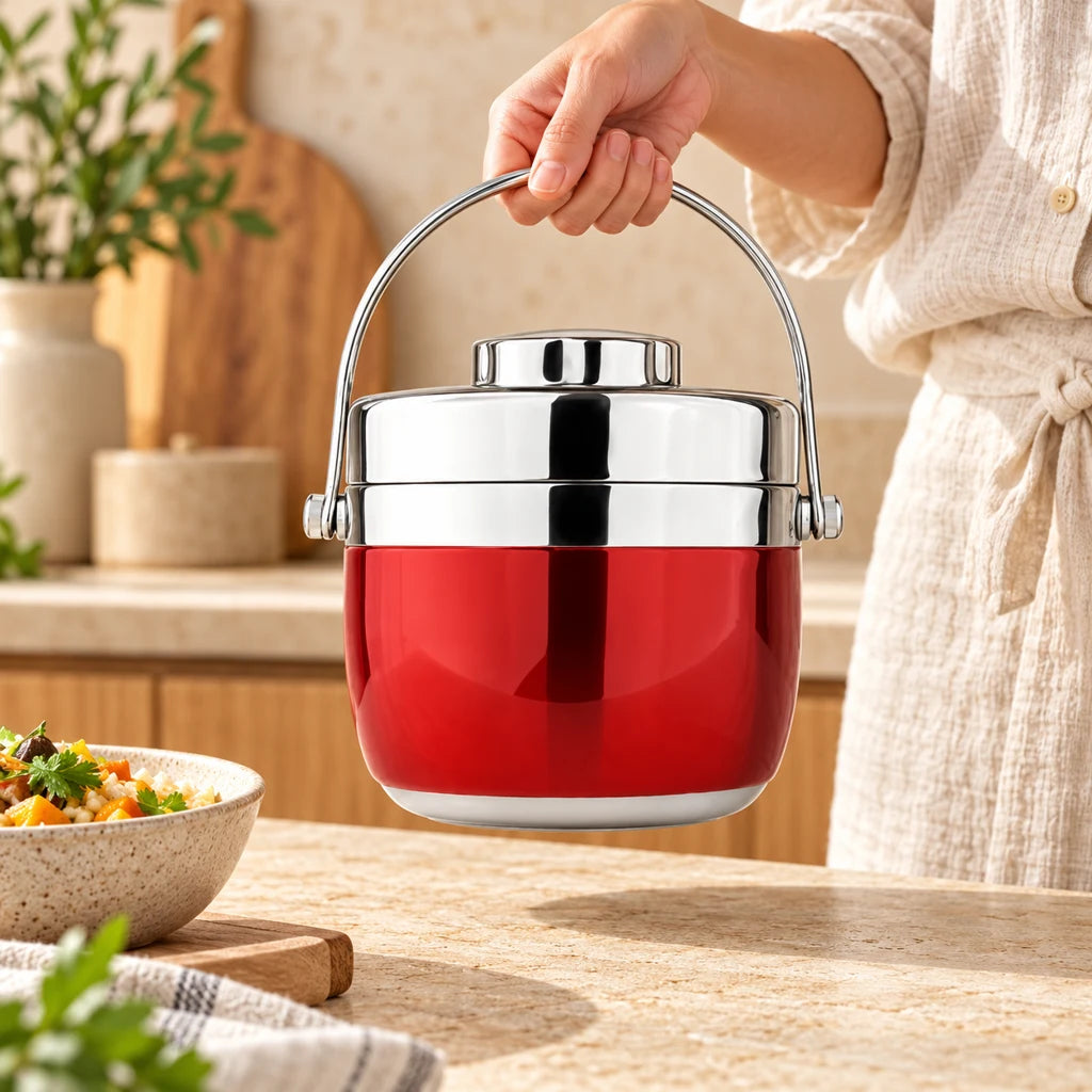 Red Round Insulated Stainless Steel Lunch Box — view 2