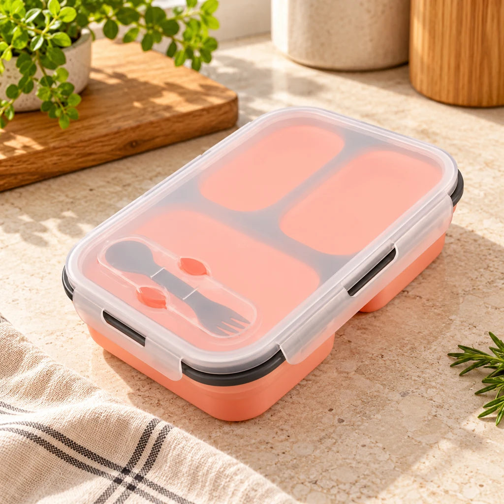 Pink Silicone Lunch Box Compatible with Microwave