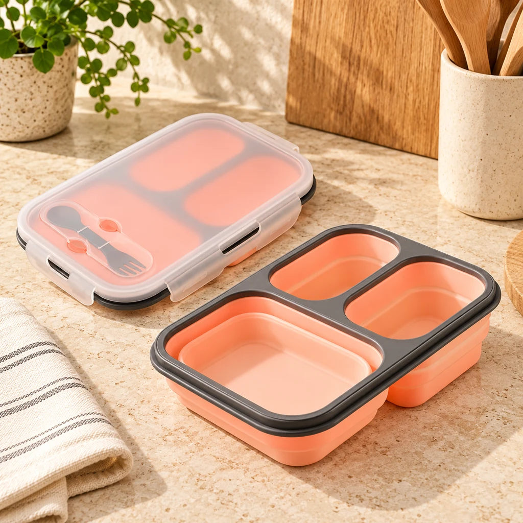 Pink Silicone Lunch Box Compatible with Microwave — view 2