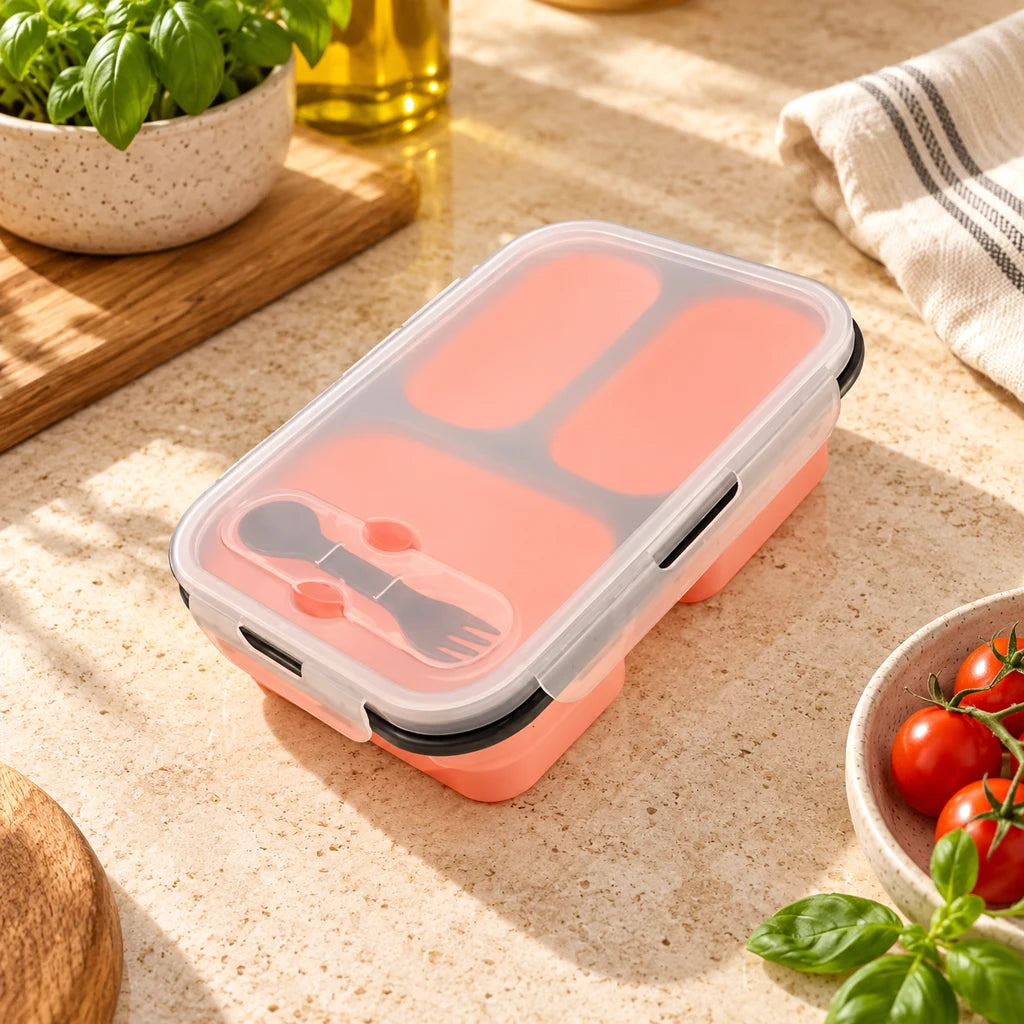 Pink Silicone Lunch Box Compatible with Microwave — view 3