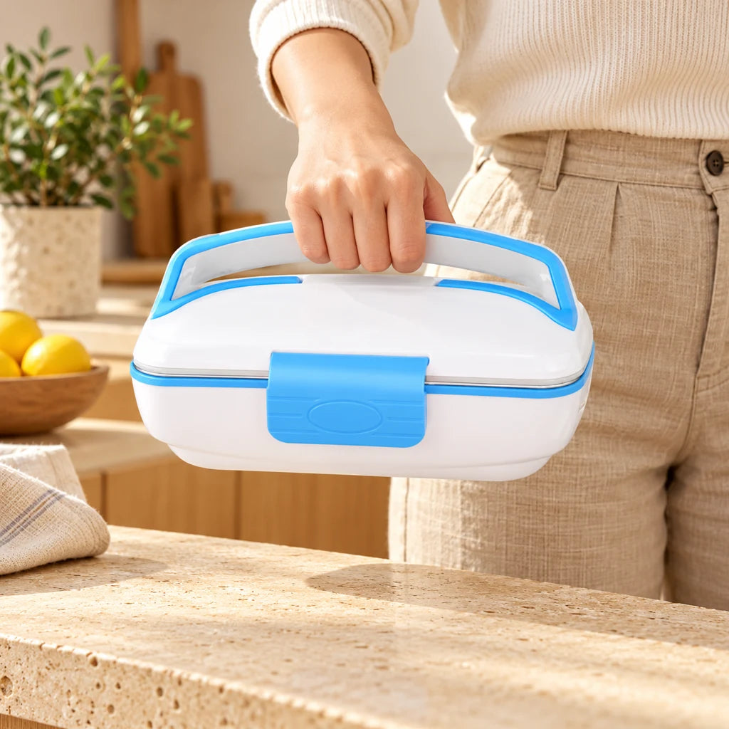 Electric Heated Lunch Box Triple-Compartment Blue — view 2