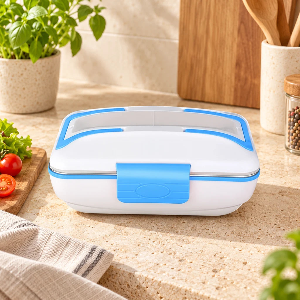 Electric Heated Lunch Box Triple-Compartment Blue — view 3