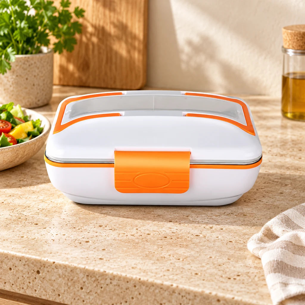 Orange Triple-Compartment Electric Heated Lunch Box