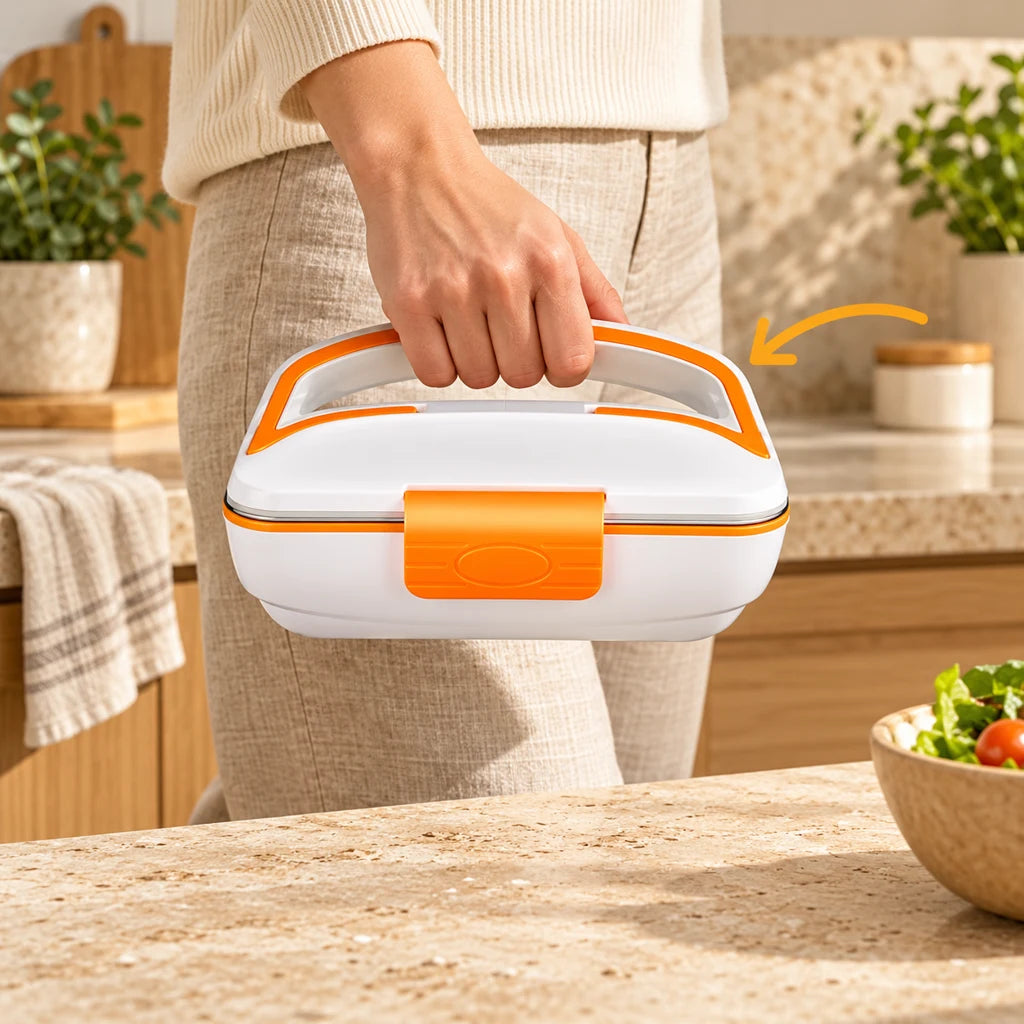Orange Triple-Compartment Electric Heated Lunch Box — view 2