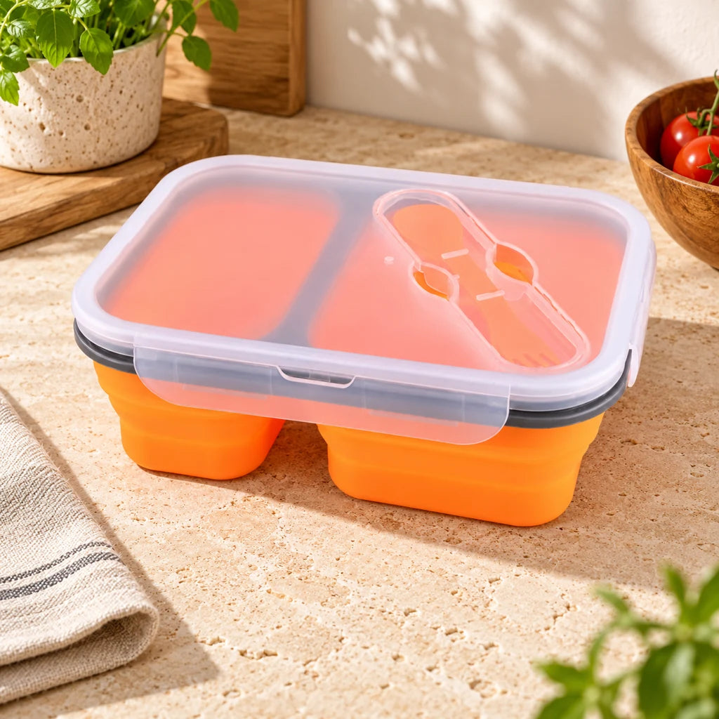 Orange Silicone Lunch Box with 2 compartments