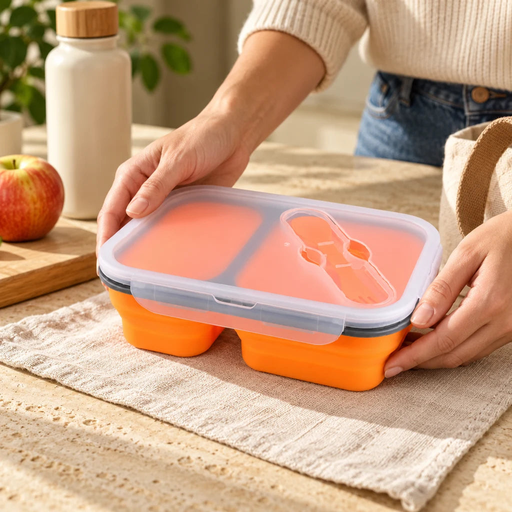 Orange Silicone Lunch Box with 2 compartments — view 2
