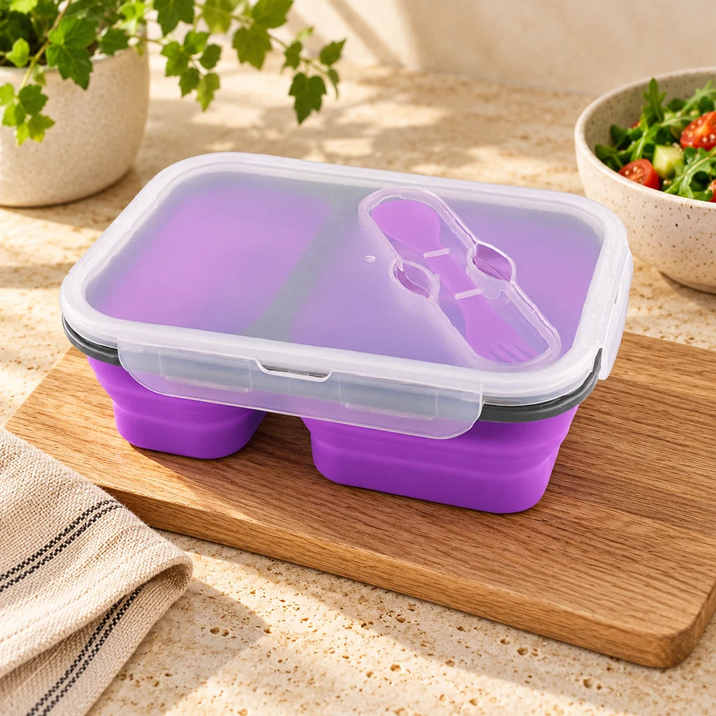 Purple Double-Compartment Silicone Lunchbox