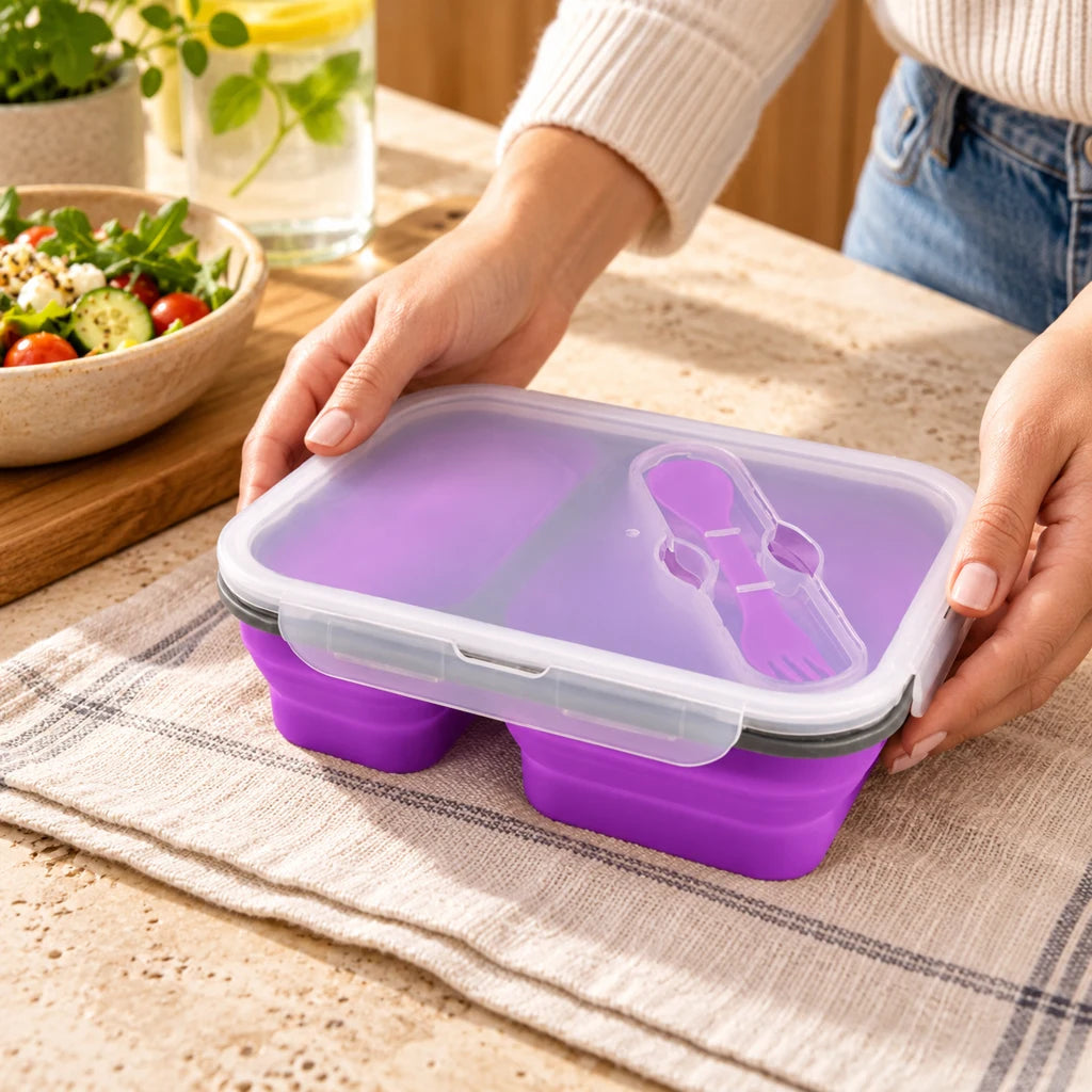 Purple Double-Compartment Silicone Lunchbox — view 2