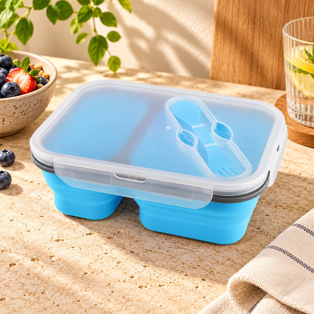 Blue Silicone Lunch Box with 2 compartments
