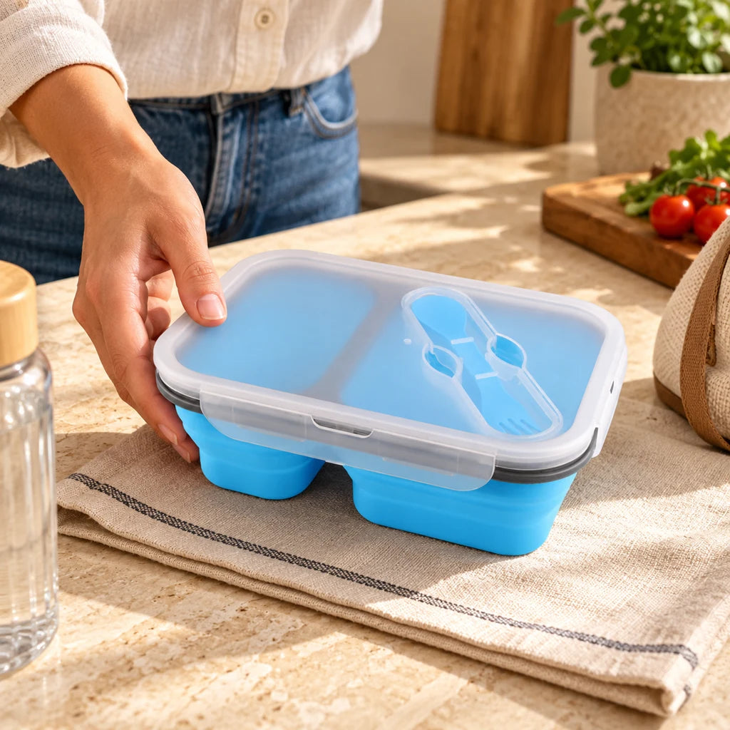 Blue Silicone Lunch Box with 2 compartments — view 2