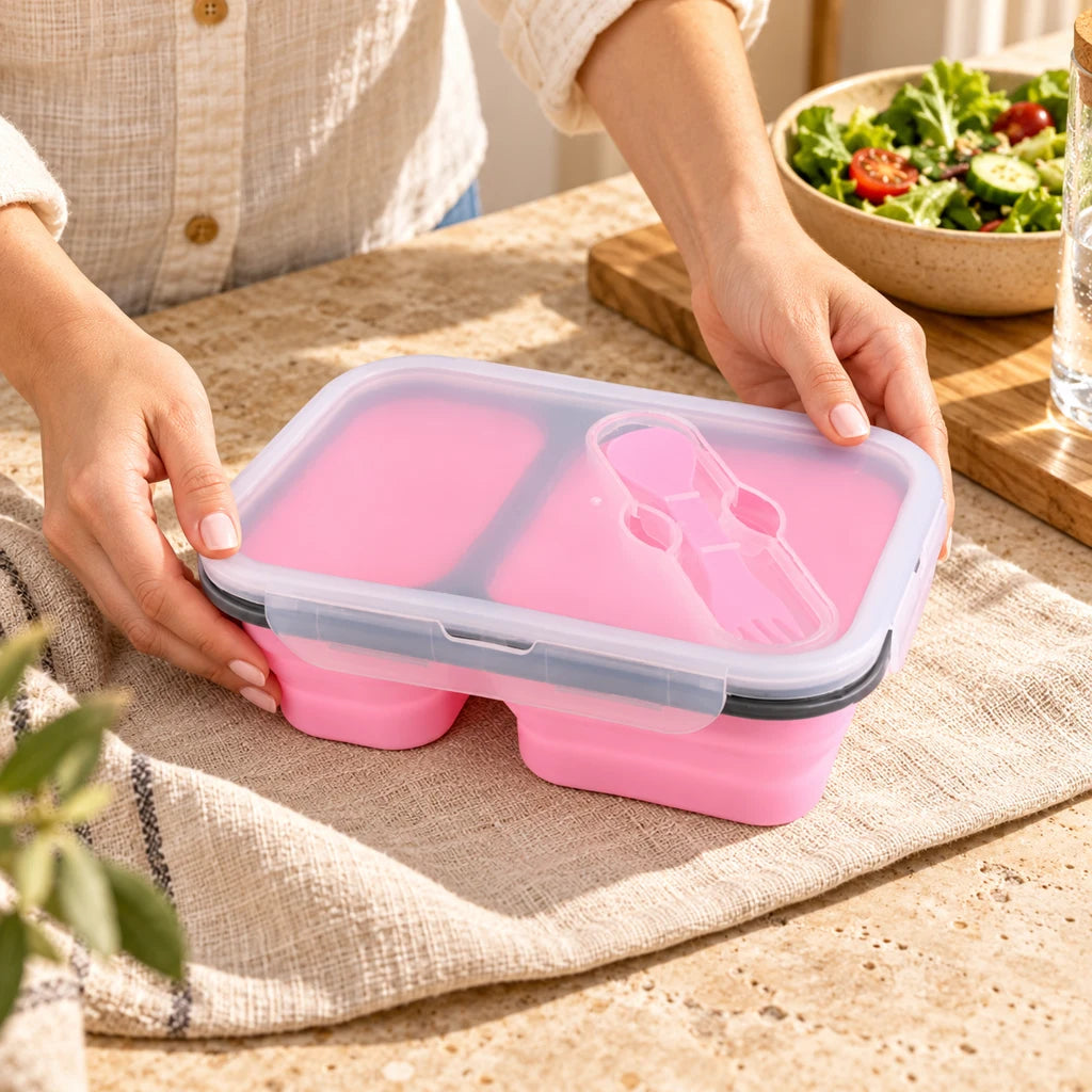 Pink Silicone Double-Compartment Lunch Box — view 2