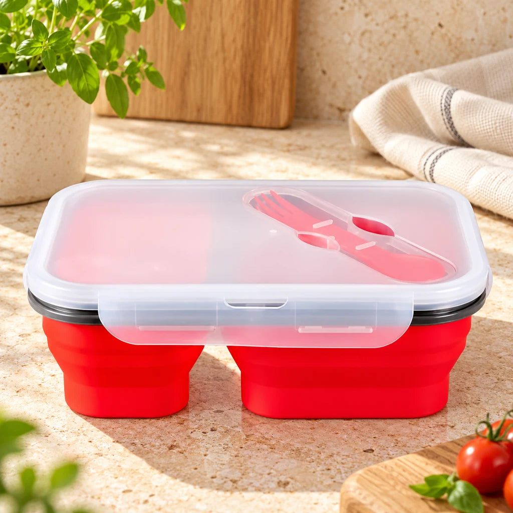 Red Silicone Lunch Box with 2 compartments