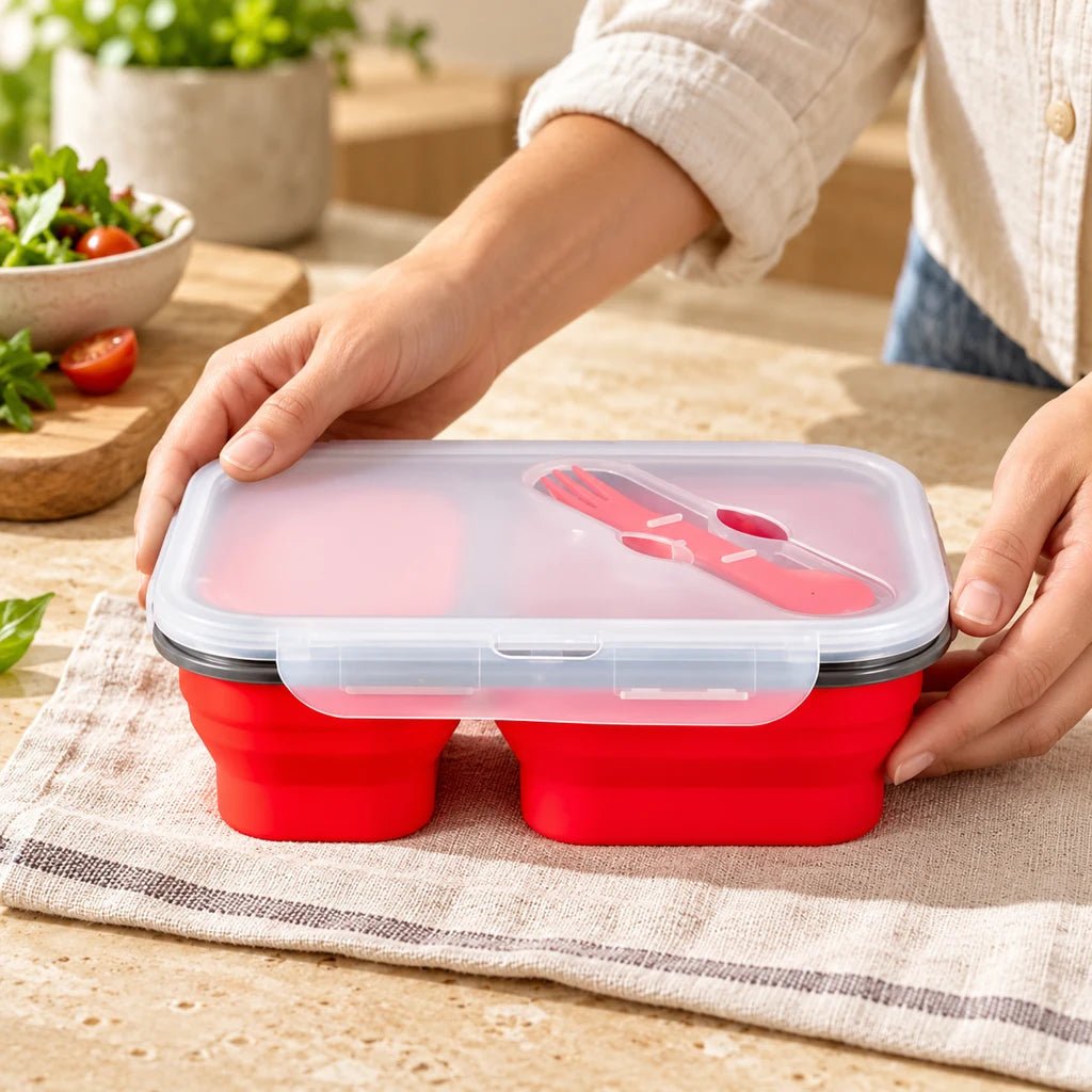 Red Silicone Lunch Box with 2 compartments — view 2