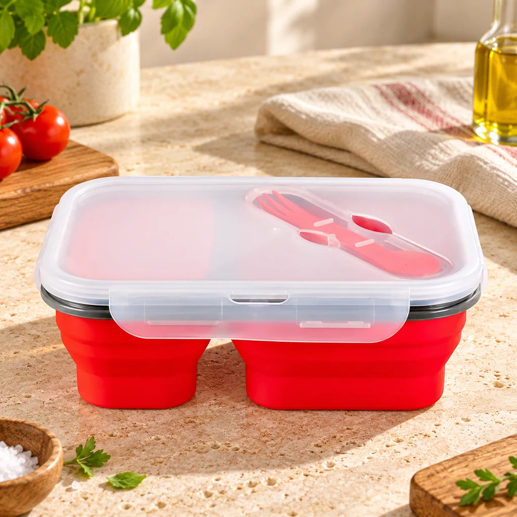 Red Silicone Lunch Box with 2 compartments — view 3