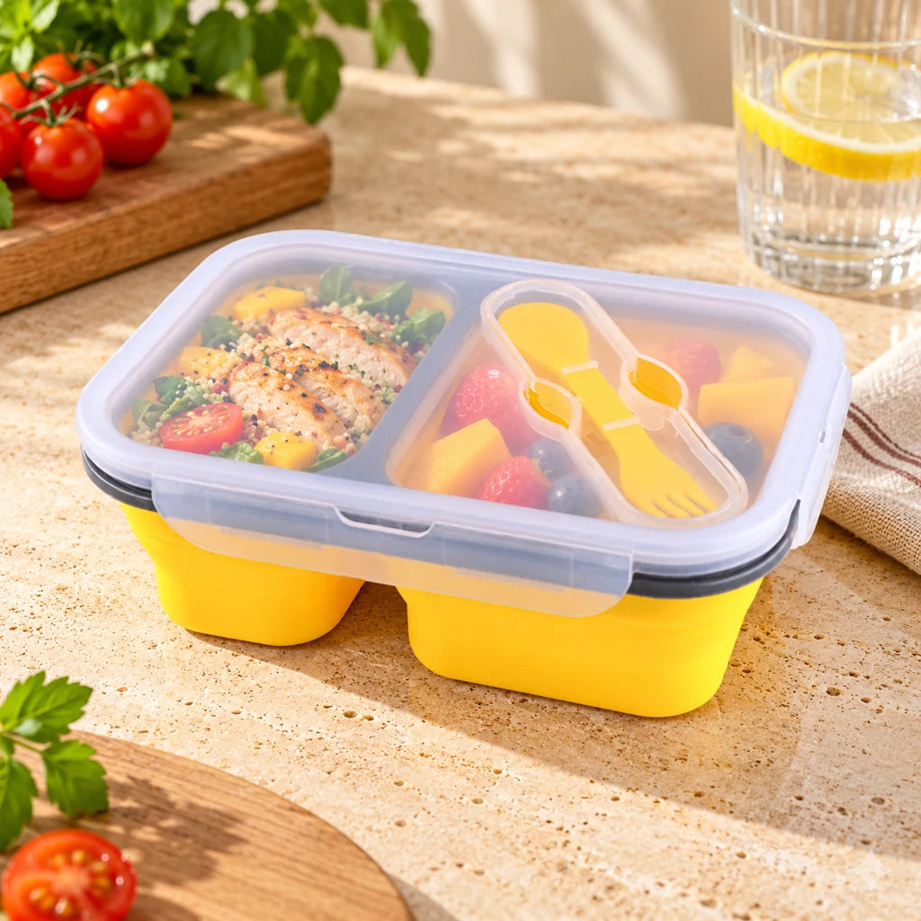Yellow Silicone Lunch Box with 2 compartments