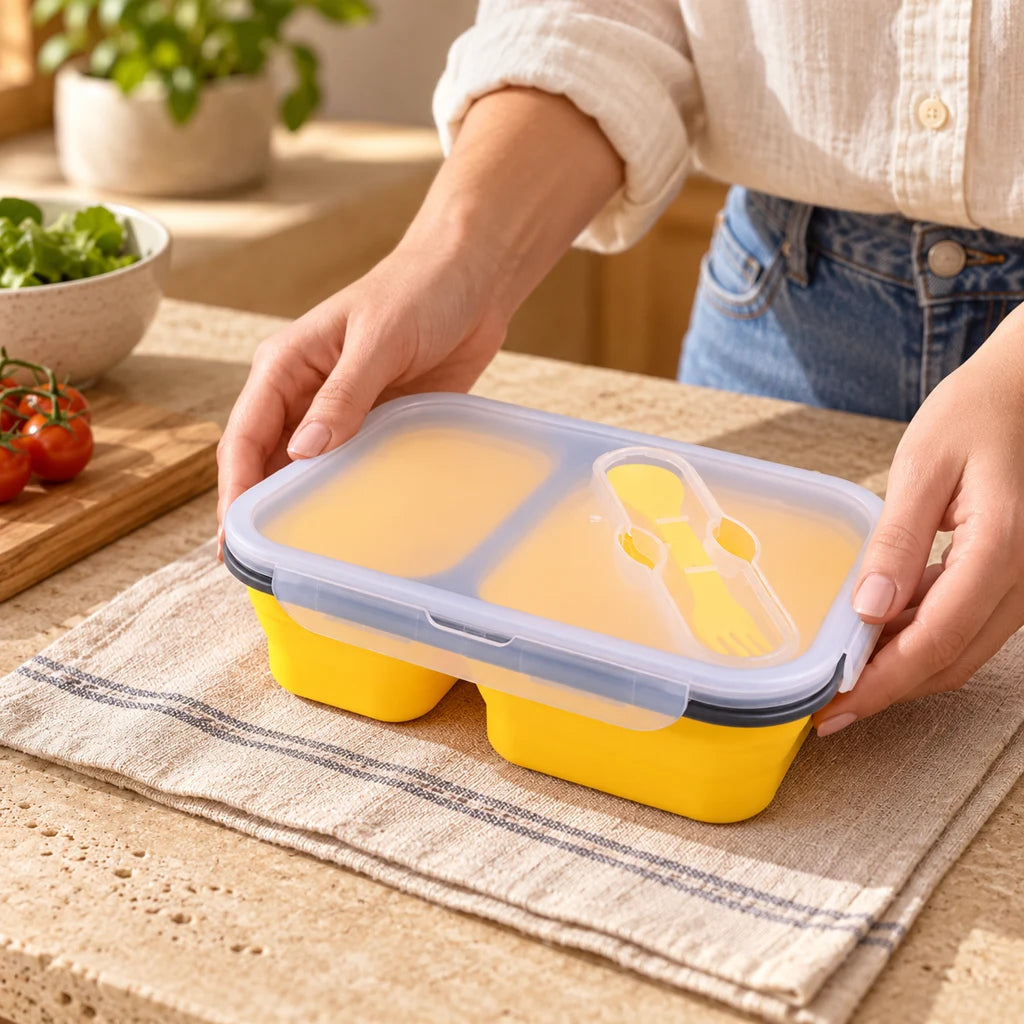 Yellow Silicone Lunch Box with 2 compartments — view 2