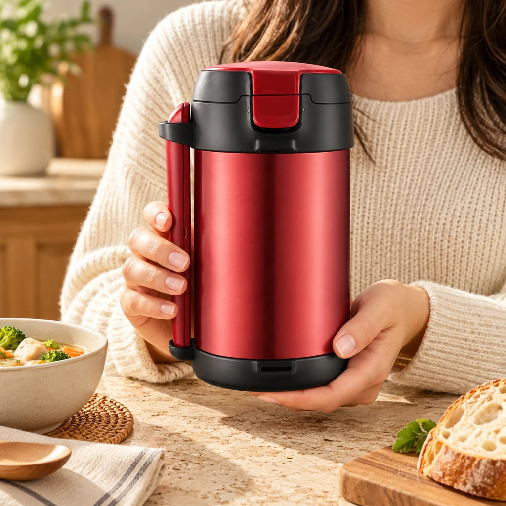 Red Insulated Stainless Steel Lunch Box, 2200 mL — view 2