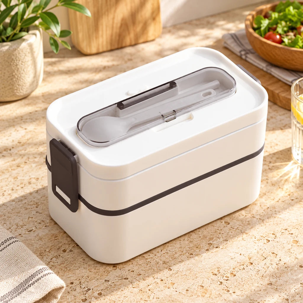 Microwave-Safe Plastic Bento Box 2-Tier White