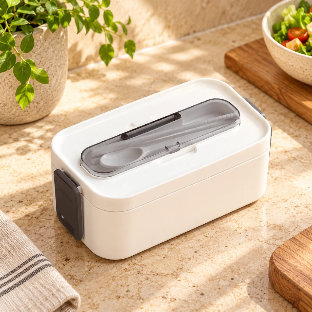 Microwave-Safe Plastic Bento Box 1-Tier White
