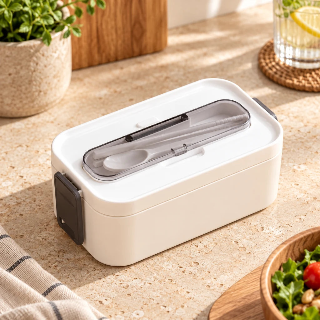 Microwave-Safe Plastic Bento Box 1-Tier White — view 2